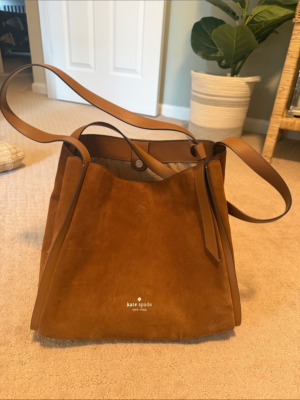 kate spade Suede Bucket Shoulder Bag in Chestnut Brown